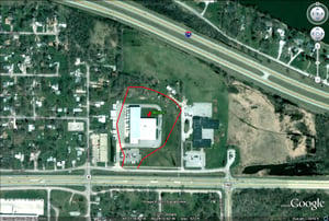aerial view of former site with outline
