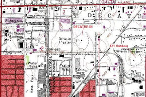 1985 Topographic Map shows the Decatur and the nearby 121 Outdoor.