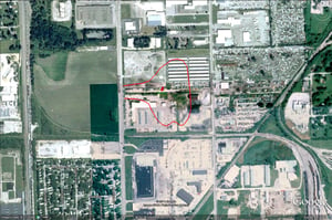 Google Earth image with rough outline of former site-Decatur Municipal Service Center on part of site now