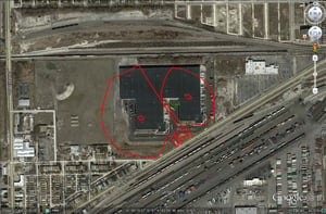 Google Earth Image with former site outlined-2800 W Columbus Ave not 87th  Cicero which was the Oak Lawn Twin