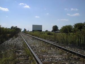 34 Drive-In screen as seen from the railroad tracks bordering the drive-in