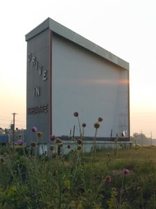 Screen tower with Vaudeville stage at base