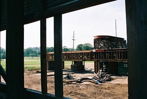 Looking out of the screen toward the back of the entrance, some of the metal had already been removed from the screen tower.