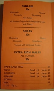 Here are a couple images of a menu for the restaurant or snack bar called Sonny's that was at this drive-in.  The menu is dated 1952.