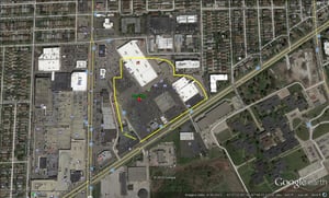 Google Earth image with former site outlined-now Norridge Commons