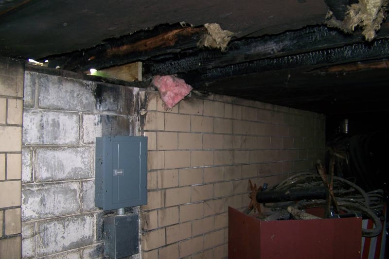 Fire damage to outdoor snackbar. Supposedly the fire happened in the early 60's, and was the reason the outdoor snackbar closed. Anyone have any details?