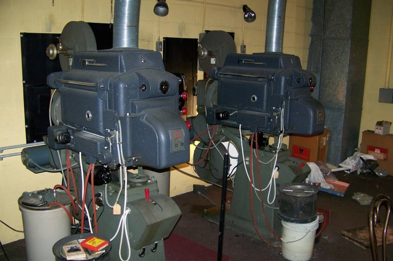 Projection booth of the indoor theater on the property.