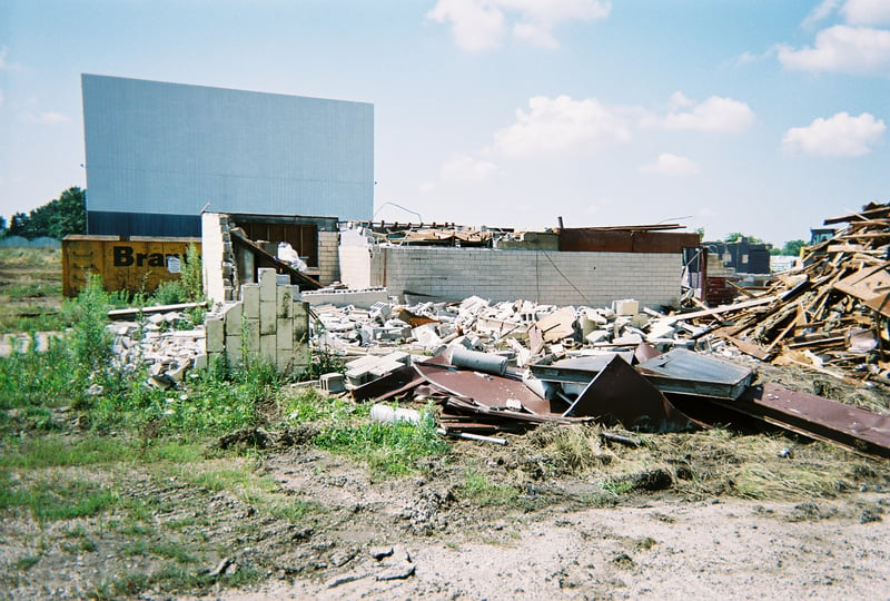Remains of the projection/concession building facing the screen.