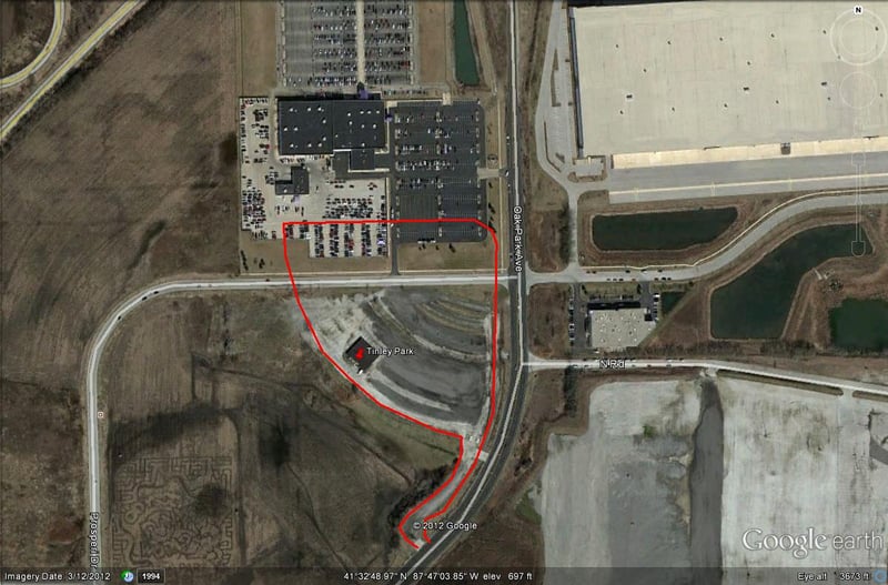 Google Earth image with outline of former site