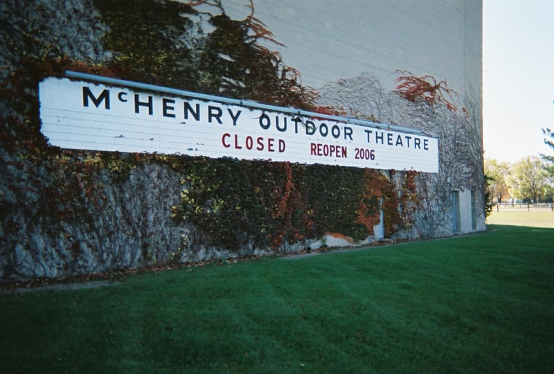 Closeup of the marque at the base of the screen tower.