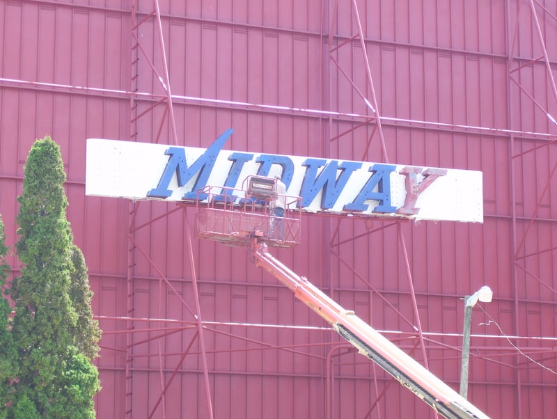 Screen tower restoration of the Midway Drive In located in Sterling Illinois. Phase One of the restoration. New owners Mike Kerz and Mia Kerz.