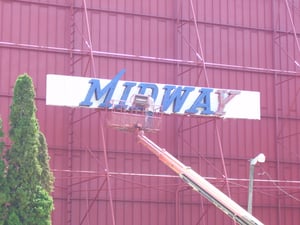 Screen tower restoration of the Midway Drive In located in Sterling Illinois. Phase One of the restoration. New owners Mike Kerz and Mia Kerz.