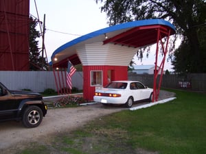 Midway Drive In located in Dixon Illinois. Restored retro Box-Office during Phase two of the Midway restoration. New owners Mike Kerz and Mia Kerz.