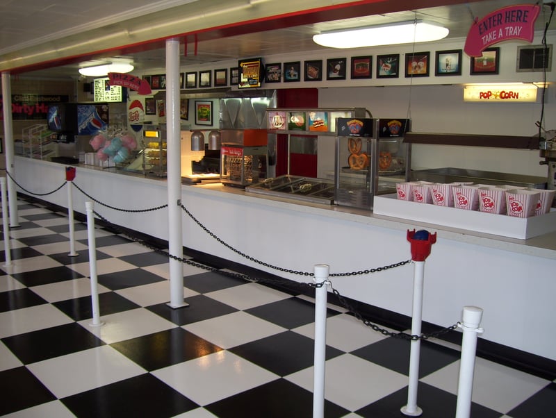 The 1950's era restored and remodeled concession stand of the Midway Drive-In Diner located in Dixon, Illinois.