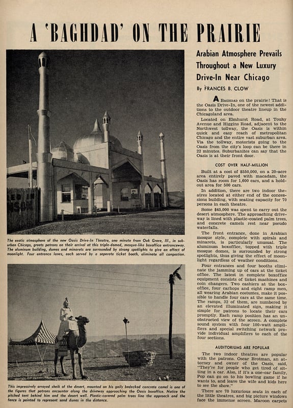 First page of an article on the Oasis Drive-In