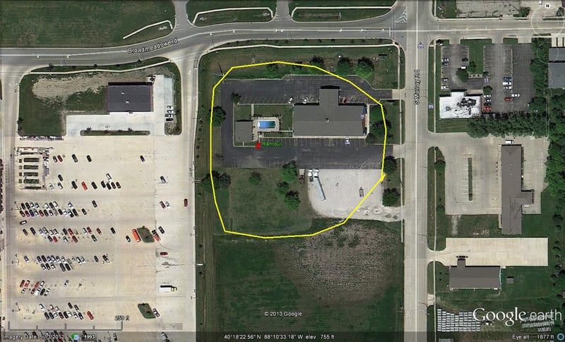 Google Earth image with outline of former site-in front of WalMart
