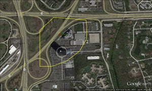 Google Earth image with outline of former site