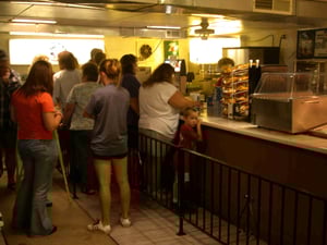 Customers line up!