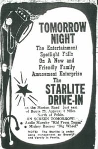 Starlite Drive-In ad from 1950 - The night before the Starlite's grand opening.  Pekin Times