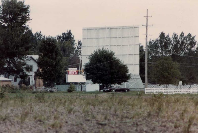 Picture of the Streator Drive-In I found in an envelope labelled 1984.  I took the picture about a half a mile away with a telephoto lens.  There used to be a screen building with big neon letters and marquee.  A wind storm destroyed the original screen.