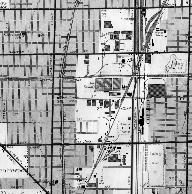 USGS map 1953 showing location of Sunset Drive-in