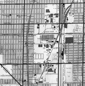 USGS map 1953 showing location of Sunset Drive-in