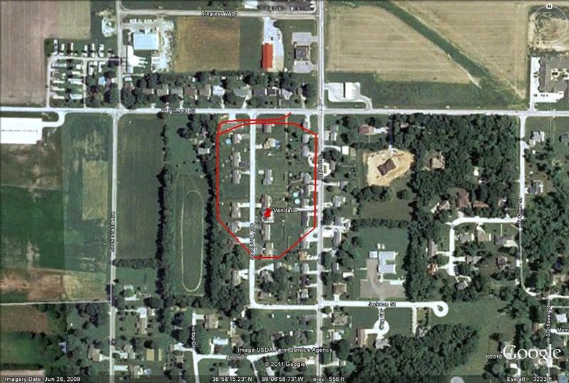 aerial outline of former location