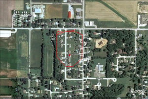 aerial outline of former location