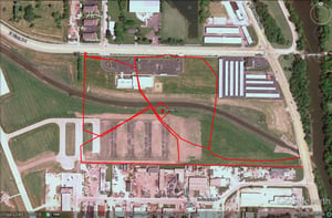 Google Earth image with outlines of former site