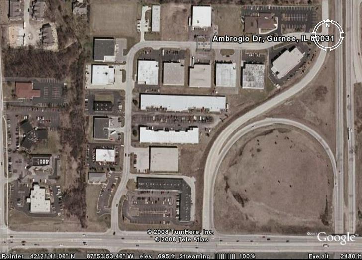 aerial photo of waukegan drive now an inustrial park at Ambrogio dr. named for the original owner, first a potato farm then an drive-in, and last this park waukegan drive in was opened june,14 , 1949. Torn down November 10 1987.