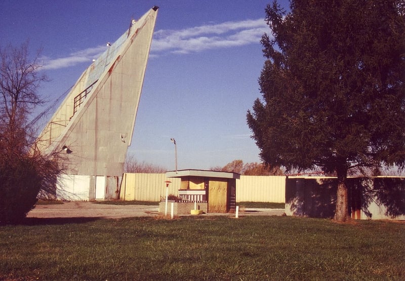 Side view of the big screen and ticket booth