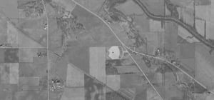 Aerial photo from 1951 of drive-in location on US 33, 2.5 miles southeast of Decatur.