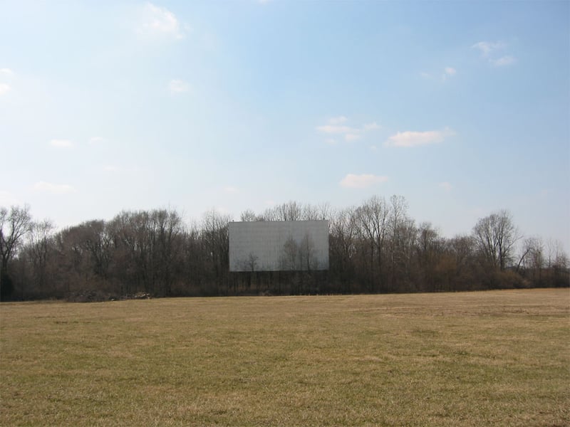 This is the screen, as seen from the middle of the field.  It is in very, very solid condition, and needs only a paint job.