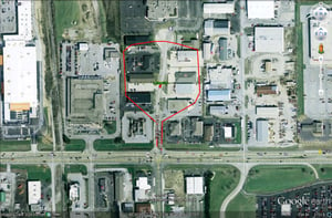 Google Earth image with outline of former site in front of the Eastside 9 Indoor
