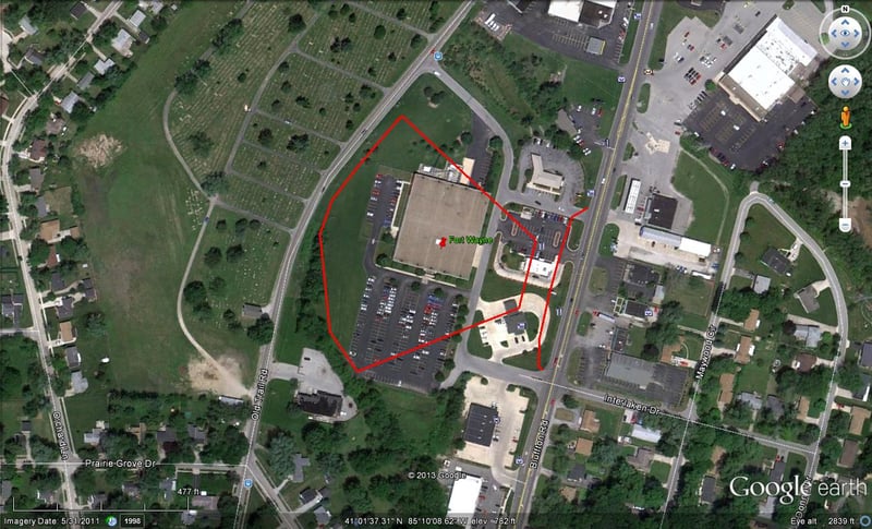 Google Earth image with outline of former site