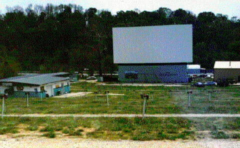 projection building, screen, and field