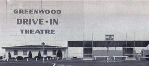 Front of Drive-in.  Screen and Ticket Booth Entrance.