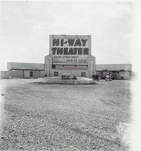 This is the only photo that I've been able to find of the old HI-WAY. It is dated 1950, but I suspect that renovations were done to the screen sometime after this photo. In my recollections from the mid '70's to late '80's the front of the screen had a mu