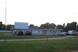 Screen 1 & 2 projector building, concession stand, and restrooms