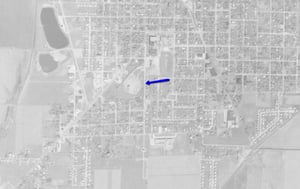 Aerial photo from 1964 locating drive-in on Morton Ave  W Randolph St.