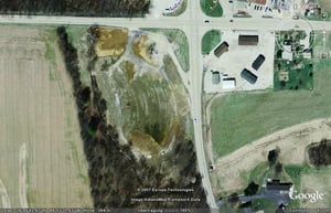 Aerial view of the drive-in site with the junkyard removed
