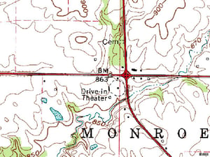 TerraServer map of former site at corner of US-36 and US-231