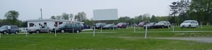 Panorama of the lot showing screen #2 as seen about 45 minutes before showtime on 4/29/06.  You can see the snack bar on the left.