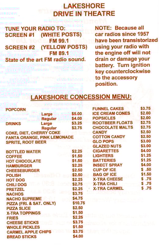 This is the flyer they were handing out at the front entrance in 2007. It shows their menu items and prices.