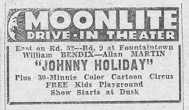 Moonlite Drive-In AD from Indianapolis Times July 7, 1950  Movie page extraction.