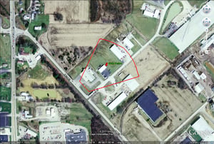 Google Earth image with outline of former site