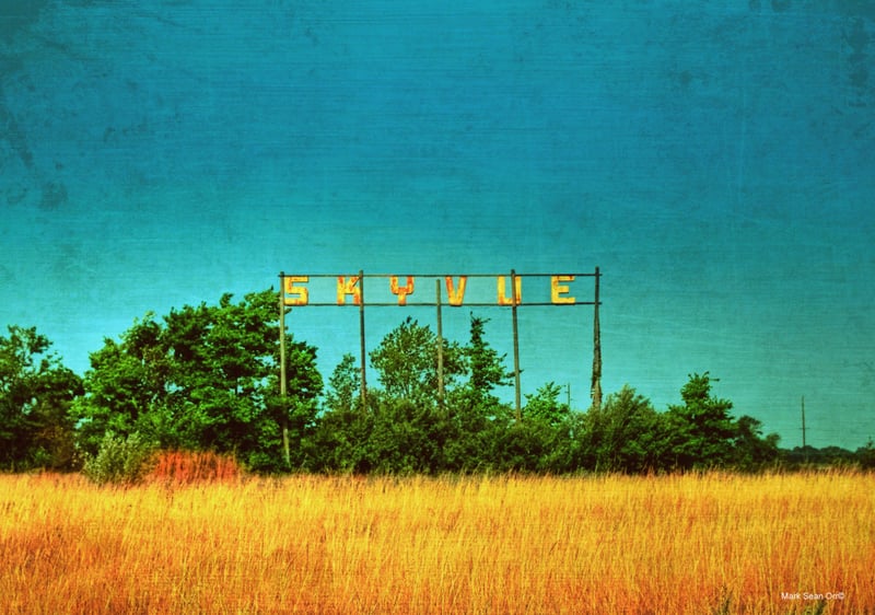 Skyvue Drive-In Theater road sign. New Castle, Henry County, Indiana by Mark Orr.