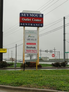 might be remnants of former marquee located at former entrance-now entrance to Seymour Outlet Center