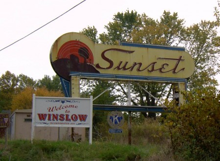 The Sunset sign, now located in Winslow, IN.