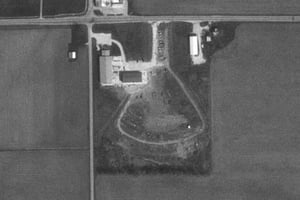 TerraServer image showing obvious footprint and some newer looking buildings.